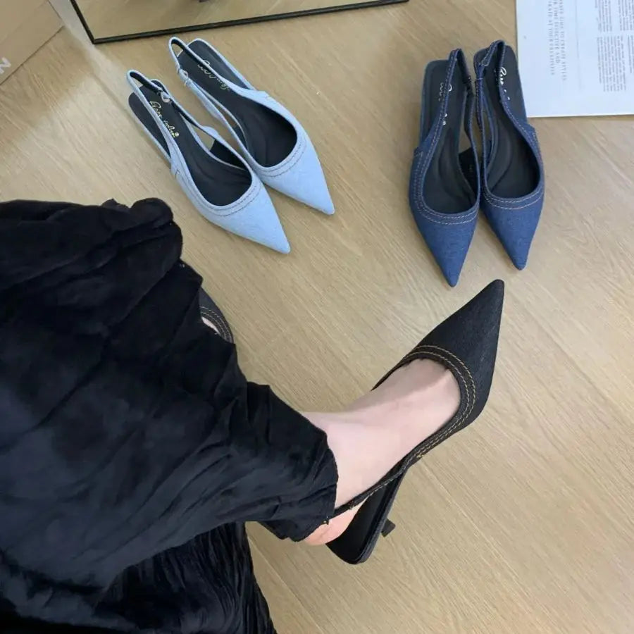 Bailamos Brand New Women Sandals Fashion Pointed Toe Shallow Slip On Ladies Elegant Slingback Shoes Med Heel Pumps Shoes Mujer