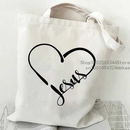 Faith Printed Heart Graphics Women Canvas Shoulder Tote Bag Casual Fashion Shopping Cases Bag Storage Handbag Christian Gifts