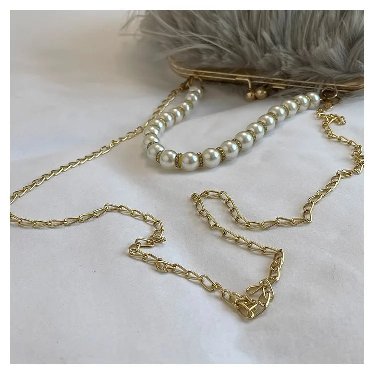 Beading Chain Women's Evening Plush Handbags Faux Fur Tassel Ladies Shoulder Bag Elegant Female Crossbody Bags Party Furry Purse