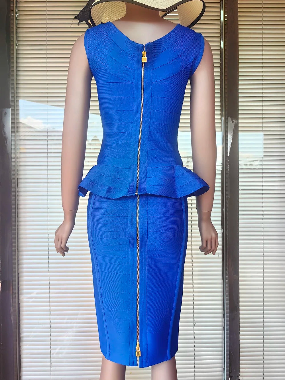 BEAUKEY Winter Elegant Fashion Bandage Top Blue Camis Black Bodycon Pencil Skirt 2022 For Women Office Lady Ruffle Sets 2 Piece