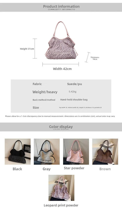 Brand Women's Shoulder Bag Y2k Fashion Sweet Polka Dot Handbag Korean Casual Versatile Leopard Print Brown Frosted Tote Bags