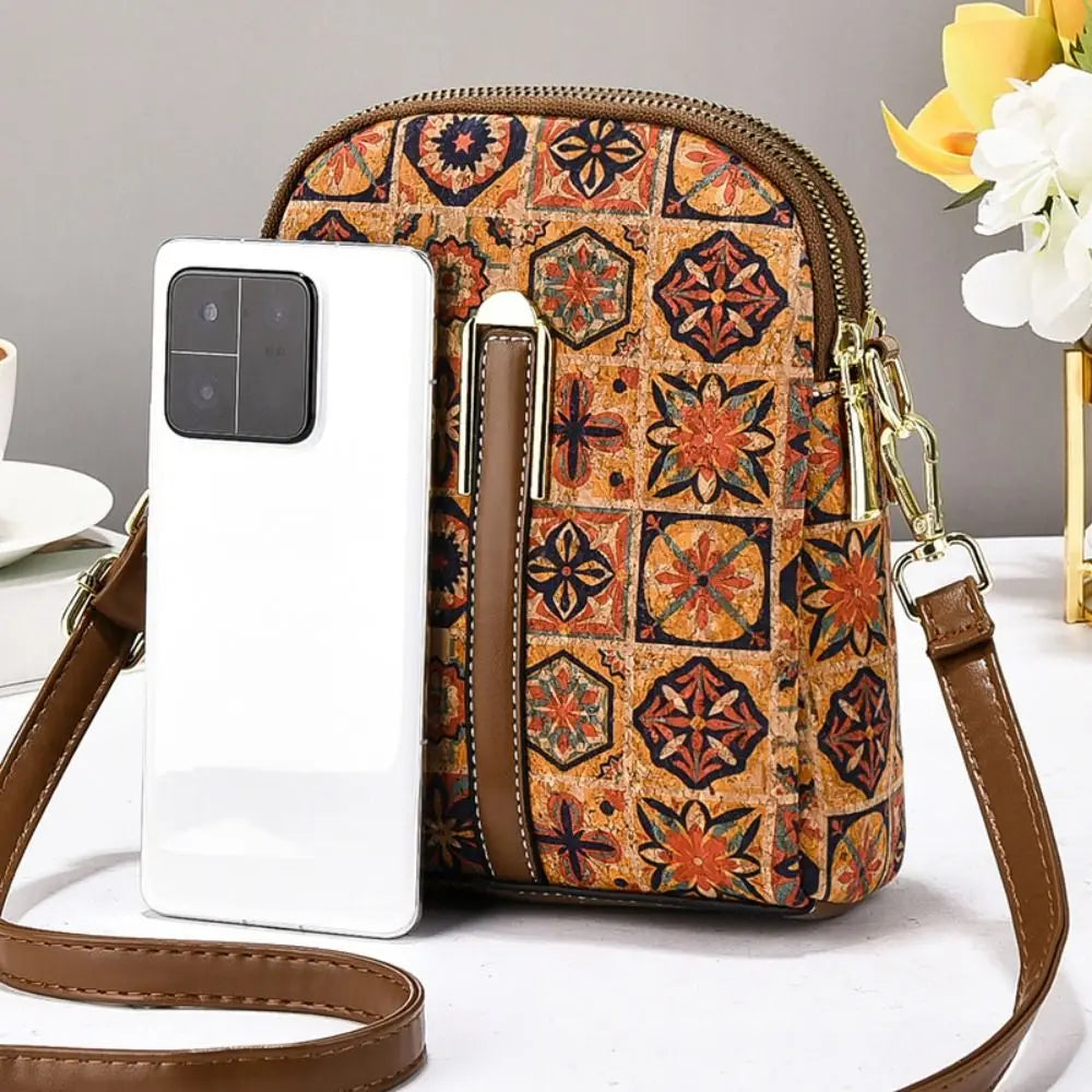 Women Fashion Bohemian Style Printed Phone Bag Ethnic Style PU Leather Single Shoulder Bag Luxury Versatile Handbag For Ladies