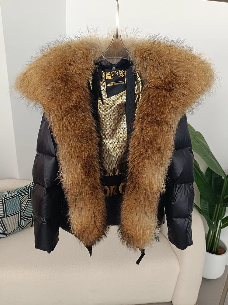 OFTBUY Real Fox Fur Collar Hooded Winter Women White Duck Down Short Jacket Black Gold Female Thick Warm Coat Luxury Outerwear
