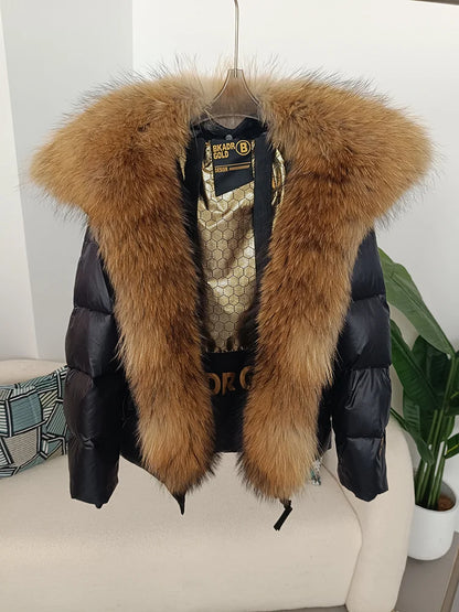 OFTBUY Real Fox Fur Collar Hooded Winter Women White Duck Down Short Jacket Black Gold Female Thick Warm Coat Luxury Outerwear