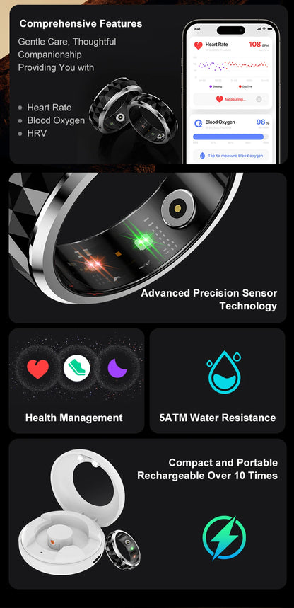 COLMI R11 Ceramic Smart Ring for Men, Fidget Spinner Anxiety Relieve Ring with Charging Case, Health Monitor, 5ATM Waterproof