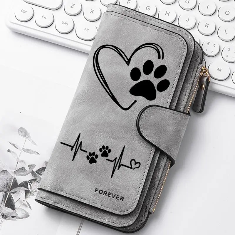 Heart-Shaped Animal Paw Butterfly Print Design Women Wallets Card Coin Wallet for Girls Purse ID Wallets Female Coin Purse Gift