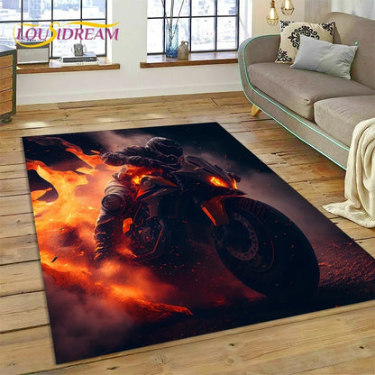 Motocross Modern retro Motorcycle Carpet Rug for Bedroom Living Room Home Sofa Decoration,Children Game Large Decor Floor Mat