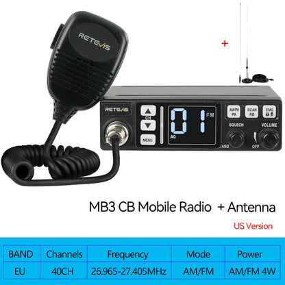 Retevis MB3/MB63 CB Radio Station Long Range Communication Professional Car Mobile Ham Radio AM FM Channel 9/19 VOX For Truckers