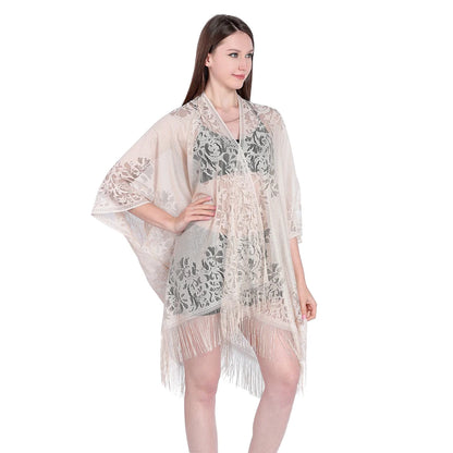 Women Sun Protection Shawl Lady Summer Hollow Out Lace Cardigan Holiday Bikini Blouse Breathable Beach Cape Sexy Long Tippet