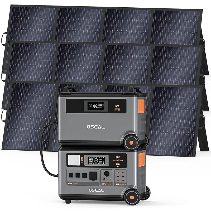OSCAL PowerMax6000 Solar Generator (Compatible with Battery Packs/Solar Panels) 120V/240V Portable Power Station 6000W AC Output (9000W Peak), 2200W AC Charging, 2400W Solar Charging, App Control, Ideal for Home Emergencies a