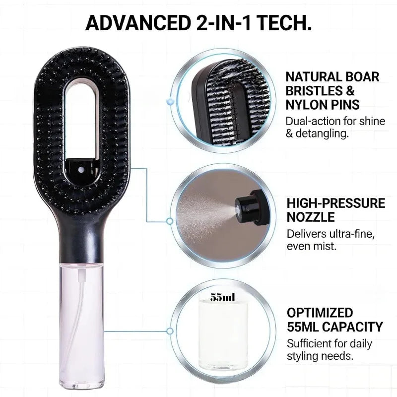 2 in 1 Spray Massage Comb Essential Oil Water Spray Bottle Anti Static Scalp Massager for Hair Detangling Daily Hair Care Salon