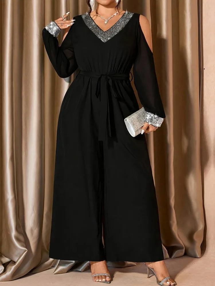 L-4XL Plus Size Women Clothes Jumpsuit Clothes Long Sleeve Urban Leisure Bodysuit New Wide Leg Jumpsuit Wholesale Dropshipping
