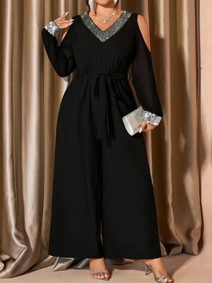 L-4XL Plus Size Women Clothes Jumpsuit Clothes Long Sleeve Urban Leisure Bodysuit New Wide Leg Jumpsuit Wholesale Dropshipping