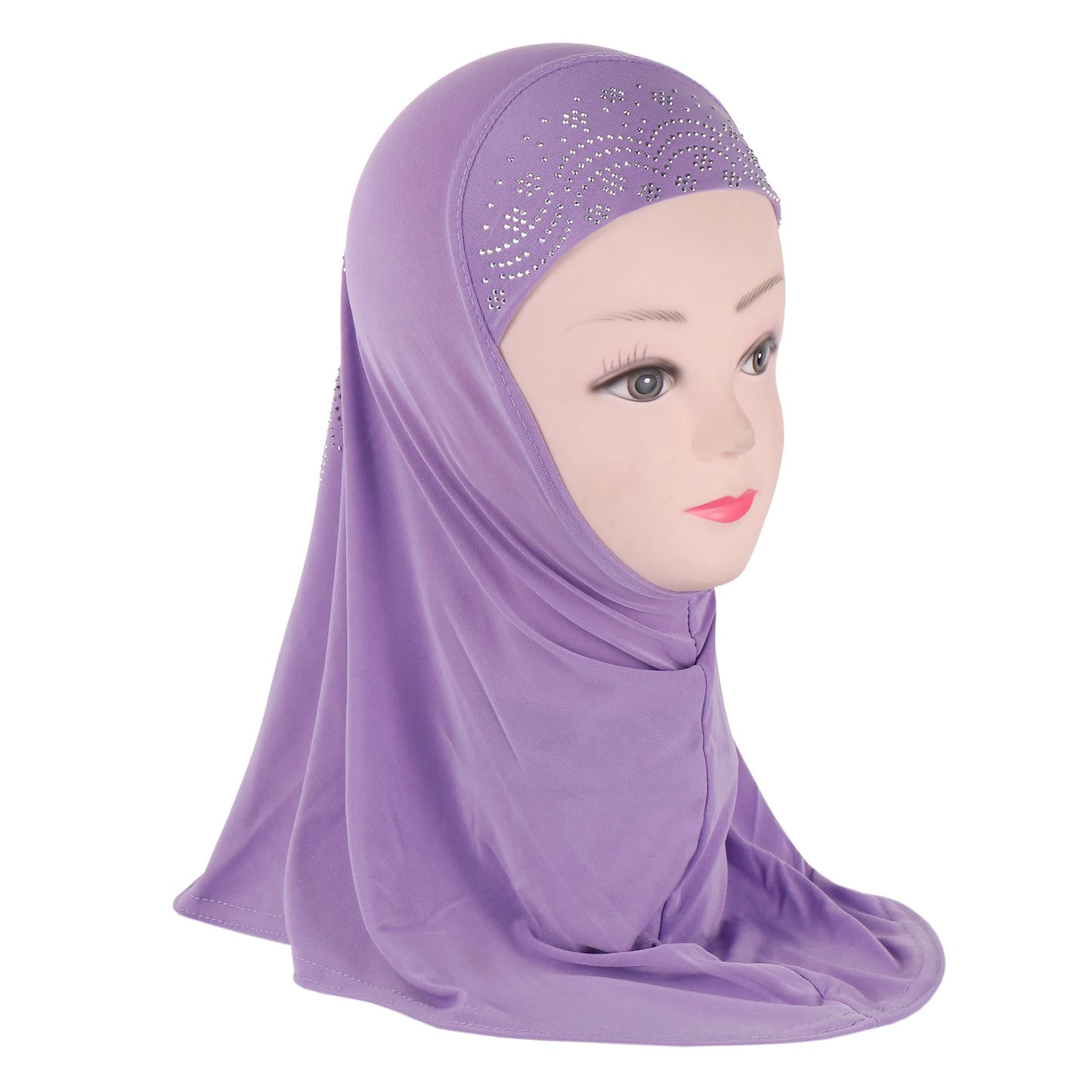 H360 Cute Simple Small Girl Hijab with Rhinestones Cute Scarf Hats Baby Caps Can Fit 2-6 years old girls