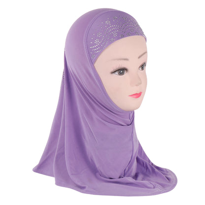 H360 Cute Simple Small Girl Hijab with Rhinestones Cute Scarf Hats Baby Caps Can Fit 2-6 years old girls