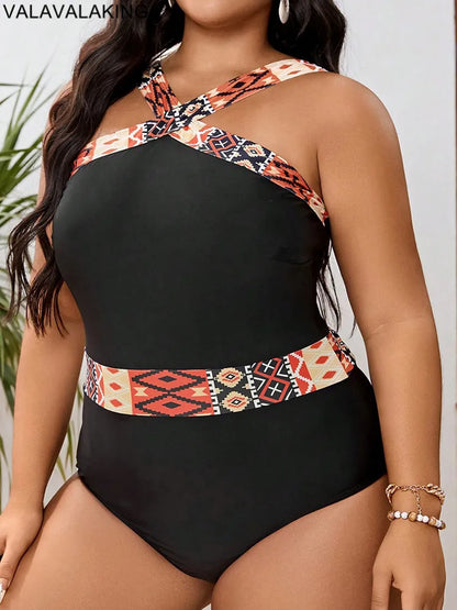 Valavalaking 2026 Sexy Patchwork Plus Size Swimwear Women Push UP Large Big One Piece Swimsuit Curvy Beach Chubby Bathing Suit