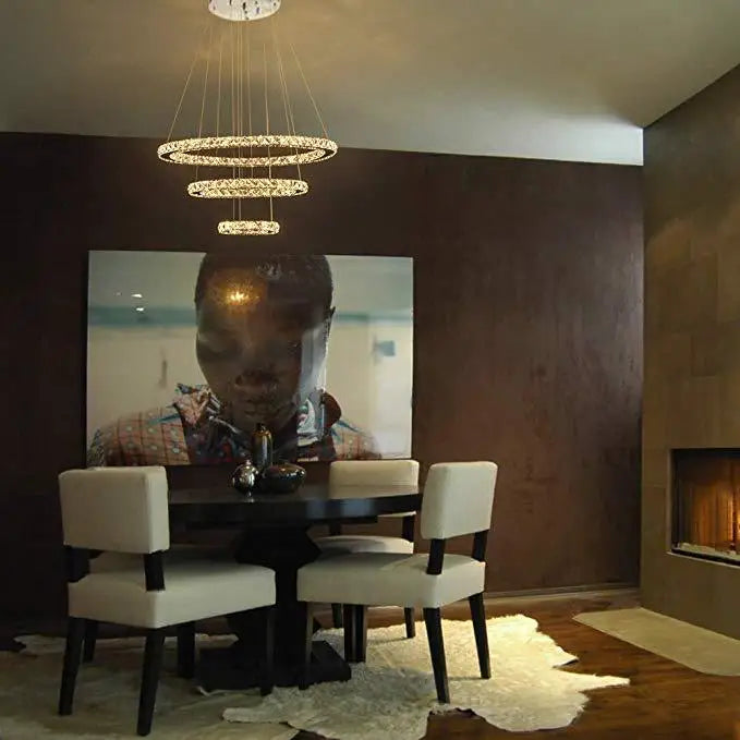 Modern LED Luxury Crystal Chandelier Villa Staircase Living Room Dimming Circular Gold Chandelier Home Lighting Indoor Light