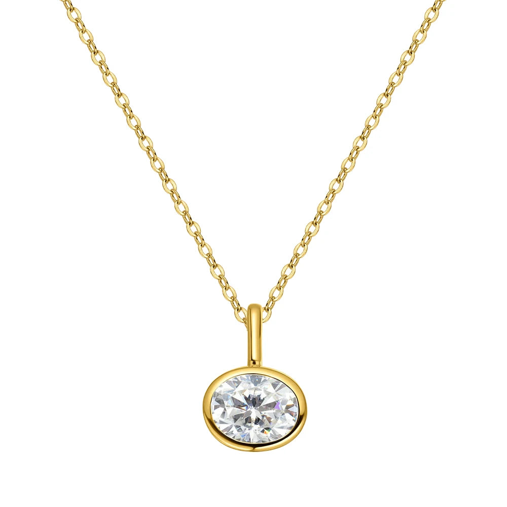 Bezel Set 2-4Carat East West Oval Cut Moissanite Pendant Necklace for Women S925 Silver 18k Gold Plated Neck Chain Jewelry Gift