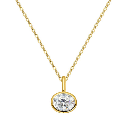 Bezel Set 2-4Carat East West Oval Cut Moissanite Pendant Necklace for Women S925 Silver 18k Gold Plated Neck Chain Jewelry Gift