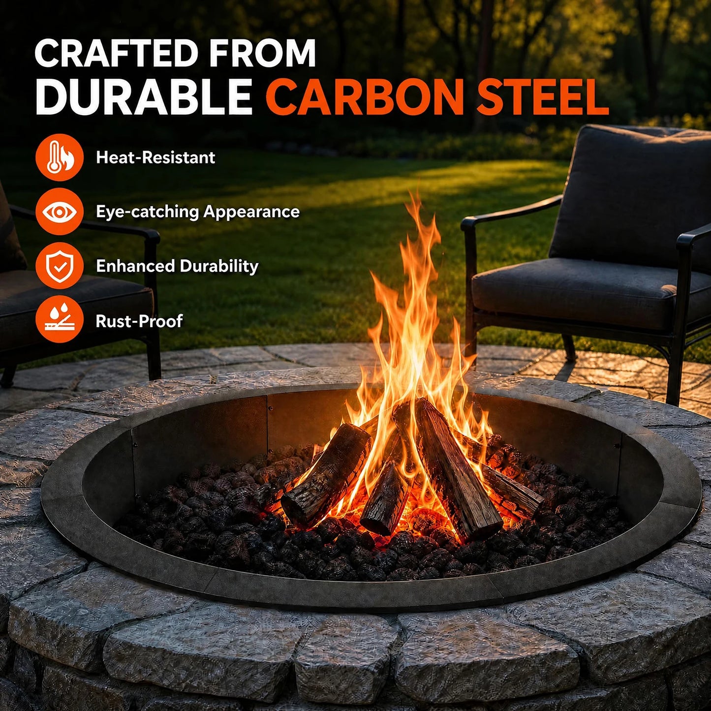 48/60 Inch Heavy Duty Fire Pit Ring For Outside, 1.4mm Carbon Steel Round Fire Pit Insert Liner For Backyard Patio Garden Camping DIY