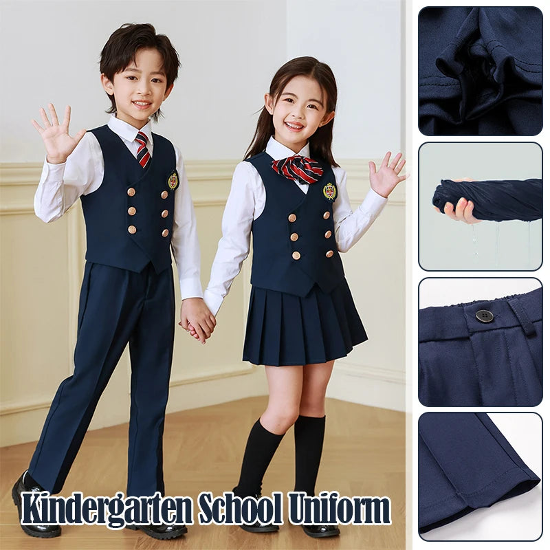 5 Pcs British Style College Kindergarten School Uniform JK Outfits Kid Shirt Pleated Skirt Suit Chorus Performance Costume Dress