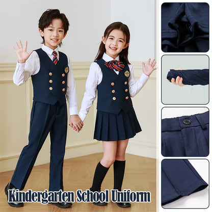 5 Pcs British Style College Kindergarten School Uniform JK Outfits Kid Shirt Pleated Skirt Suit Chorus Performance Costume Dress