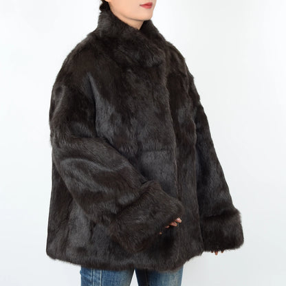 Real rabbit coat women genuine rabbit coat women natural fur coat women luxury sexy warmth ladies winter fashion lapel coat