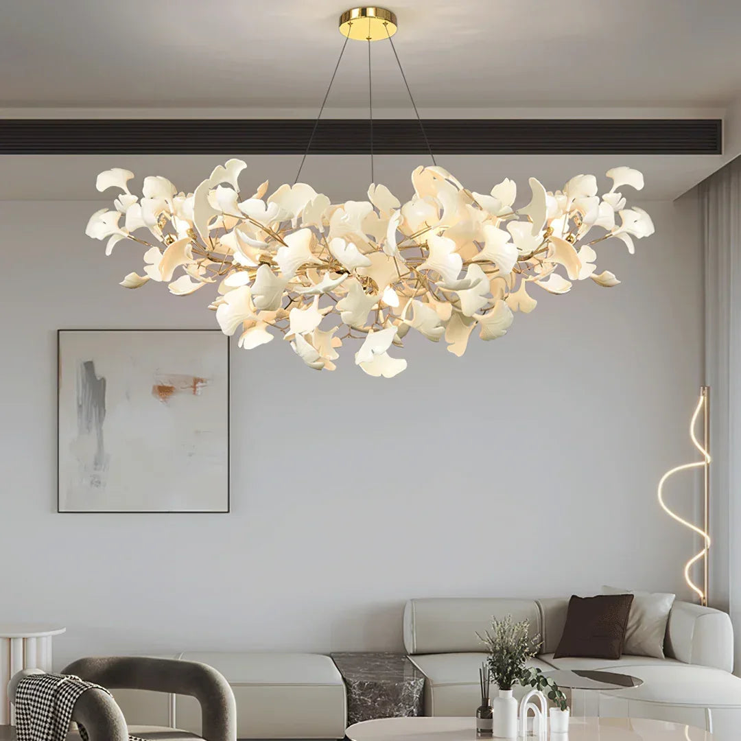 Modern Ceramics White Long Ginkgo Leaf LED Pendant Light Decoration Villa Living Room Ceiling Chandelier Indoor Hanging Lights
