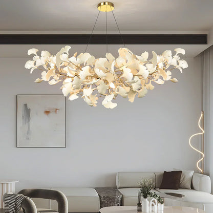 Modern Ceramics White Long Ginkgo Leaf LED Pendant Light Decoration Villa Living Room Ceiling Chandelier Indoor Hanging Lights
