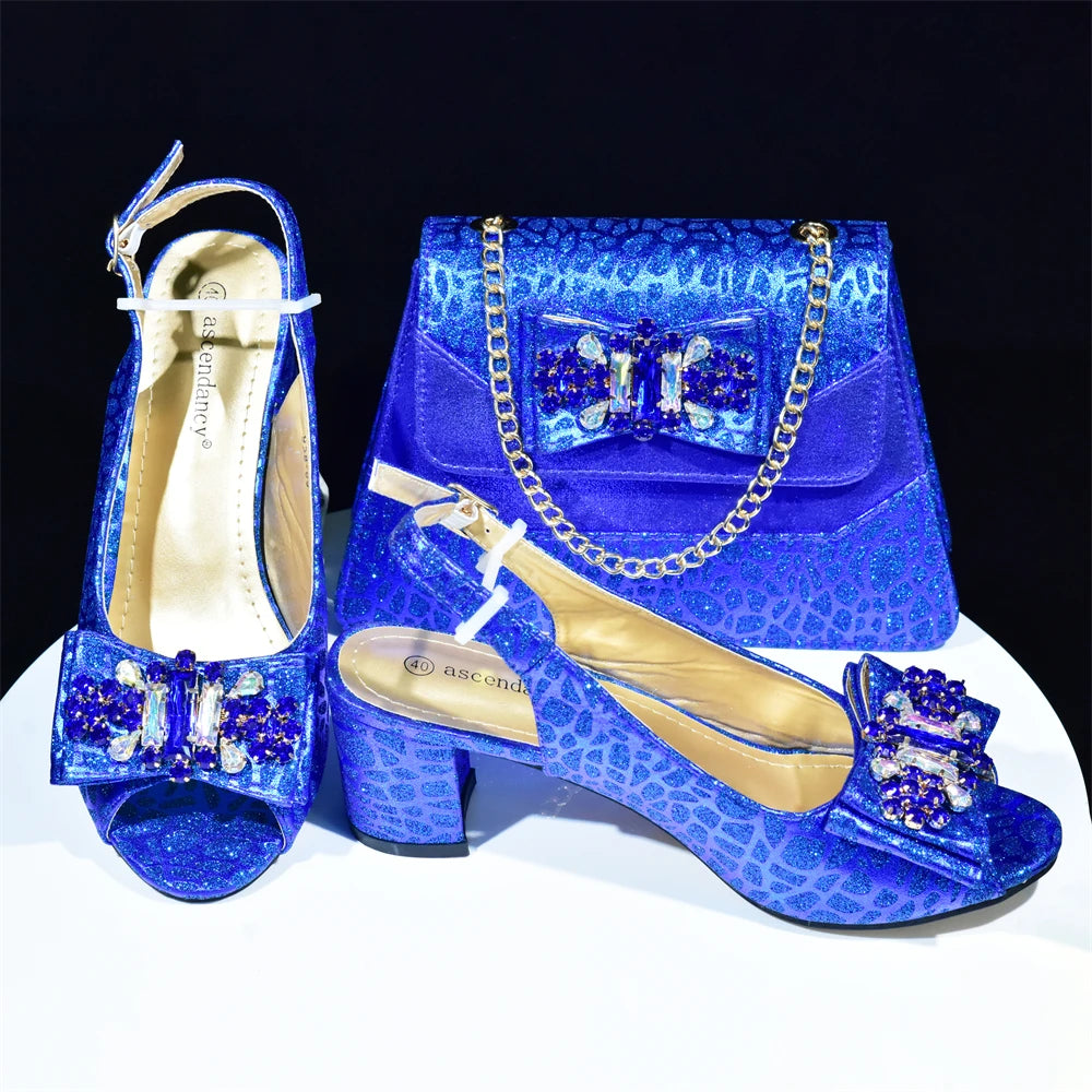 Doershow New Arrival African Wedding Shoes and Bag Set green Color Italian Shoes with Matching Bags Nigerian lady party   SMK1-1