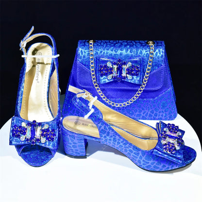 Doershow New Arrival African Wedding Shoes and Bag Set green Color Italian Shoes with Matching Bags Nigerian lady party   SMK1-1