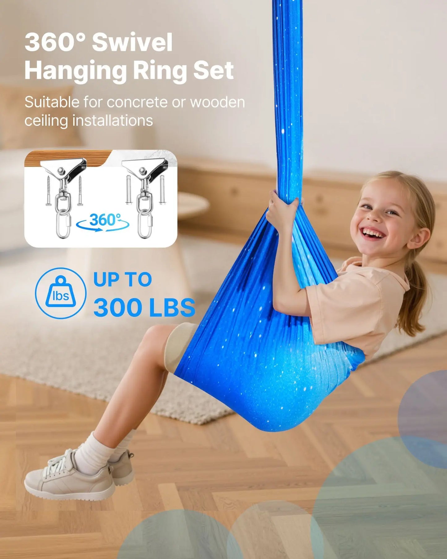 Sensory Swing, Double-Layer Fabric Sensorys Hammock, Indoor & Outdoor Sensory Swing with 360° Swivel Hanger, O-Sling, Holds up to 300lbs, Adjustable Aerial Yoga, Hanging Swings for Kids
