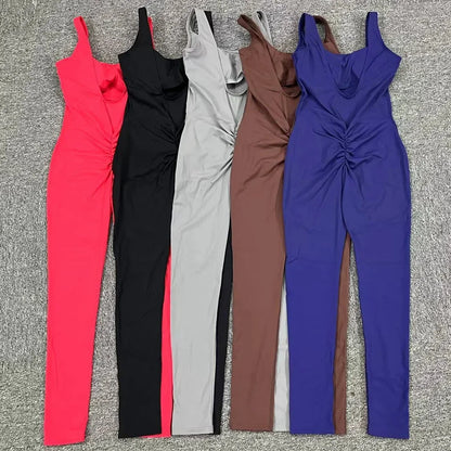 Gym Jumpsuit Woman Padding Sports Overalls for Women Push Up Rompers for Woman Clothes Monos Mujer Gray Coffee Navy Black Red