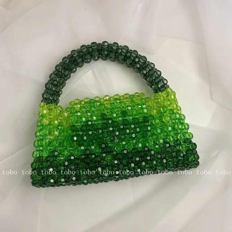 Gradient Blue Beaded Own Design Tote Bags for Women Customized Color Fashion Handbags for 2022 Chain Handle Clutch Evening Bag