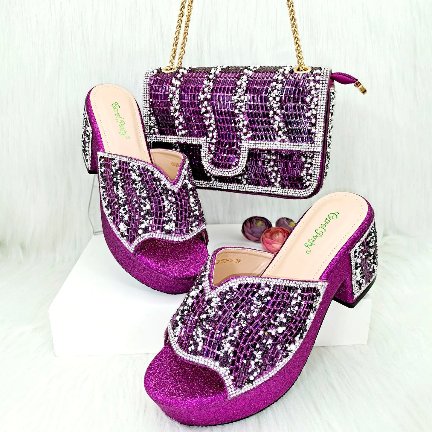 Nigeria Distinguished Green And Elegant Women's Designer High Heels And Bag Set, Fashionable Fishmouth Shoes In Nigerian Style