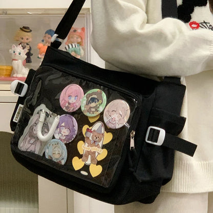 Japanese High School Girls Crossbody Bags Transparent Square Ita Bags Handbags Black Messenger Bag Ladies Sweet Lolita