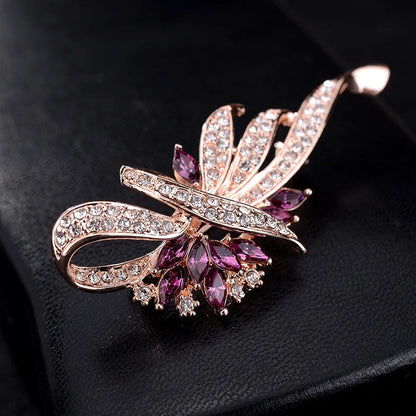 Elegant Crystal Bauhinia Brooches for Women Fashion Rhinestone Bouquet  Brooch Wedding Jewelry Clothing Coat Lapel Pins