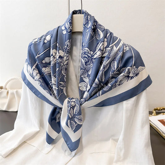 2026 Luxury Brand Square Scarf Design Shawl Wrap 90cm Print Twill Silk Women Hijab Female Foulard Headband Bandana