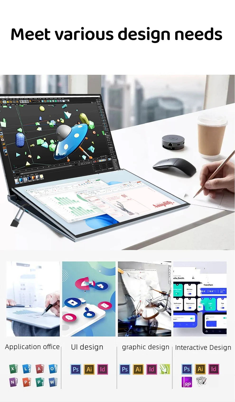 GLF-S1 Laptop 16+16 Inch Big Dual Screen Intel I3-1215U Laptop Computers Camera Windows 11 DDR4 M.2 2280 2TB WIFI Dual Notebook