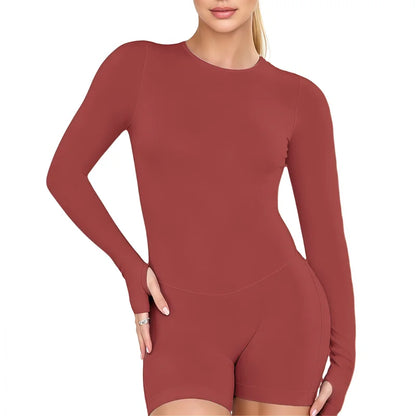 HISTELLO Impact Long Sleeve One Piece Jumpsuit Women Backless Slim Fit Elastic Tummy Control Yoga Gym Sports Workout Bodysuit