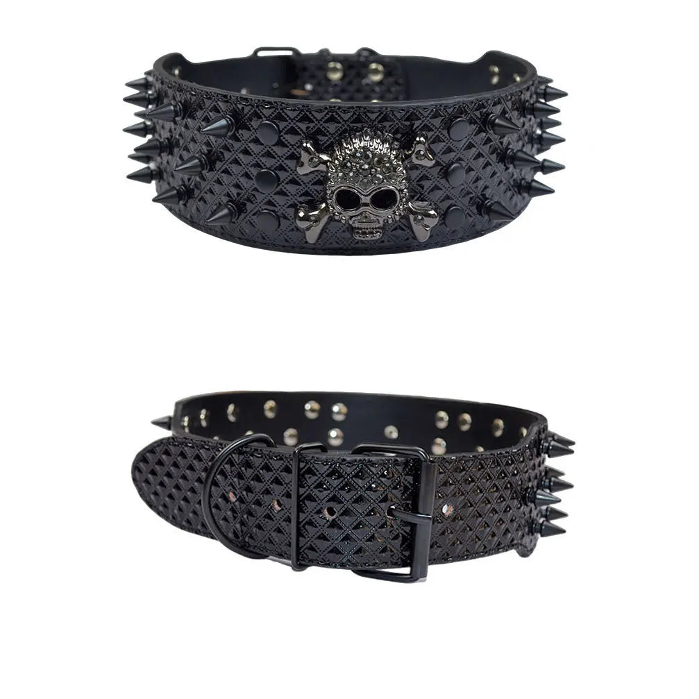 Spiked Dog Collars Leather for Large Medium Dogs Pit Bull Mastiff Rottweiler Pitbull Labrador Boxer Medium To Large Skull Collar