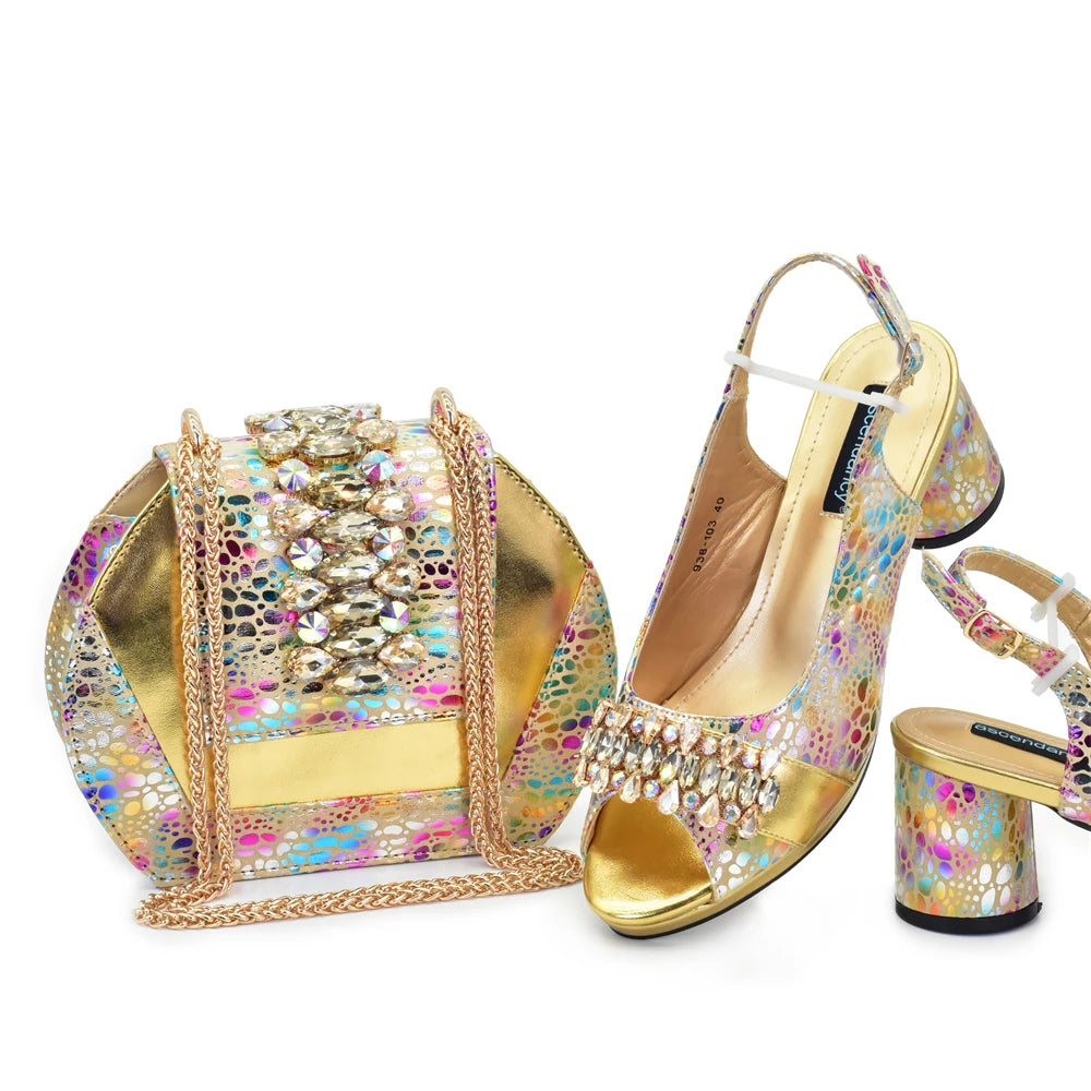 New Arrival Shoes and Bags Set for Women 2026 Luxury Nigerian Shoe and Bag Set for Women Italy Rhinestone Wedding Party Pumps