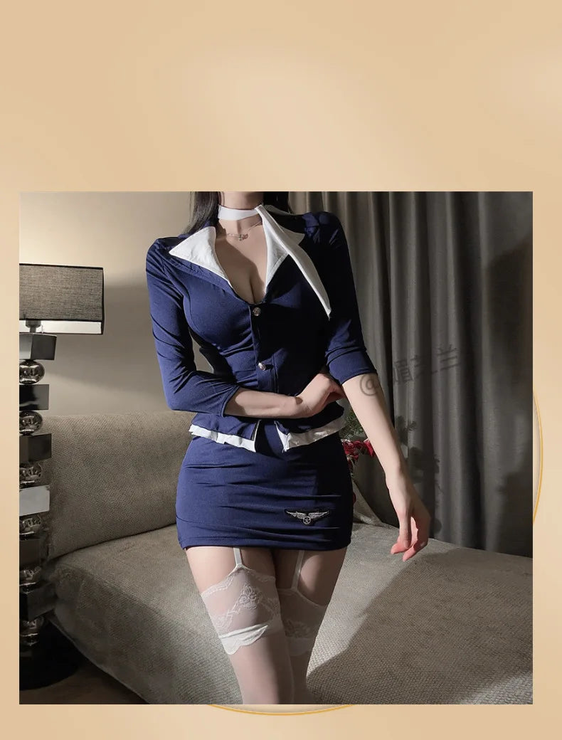 2025 New Stewardess Cosplay Women's Sexy Stewardess Secretary Pure Desire Uniform Suit Halloween Costume Fancy Role Play Party