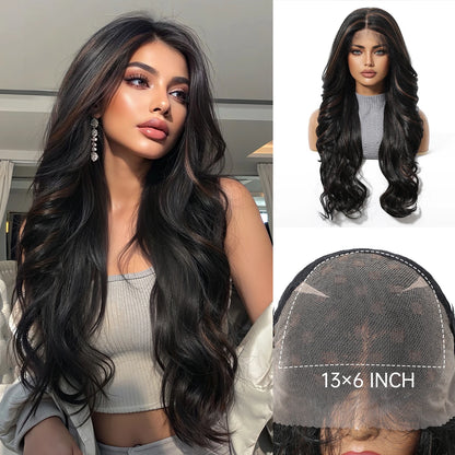 13*6 Lace Front Synthetic Wigs for Black Women Brown Copper 26 Inches Long Wavy Curly Wigs With Baby Hair Natural Hairline Wigs