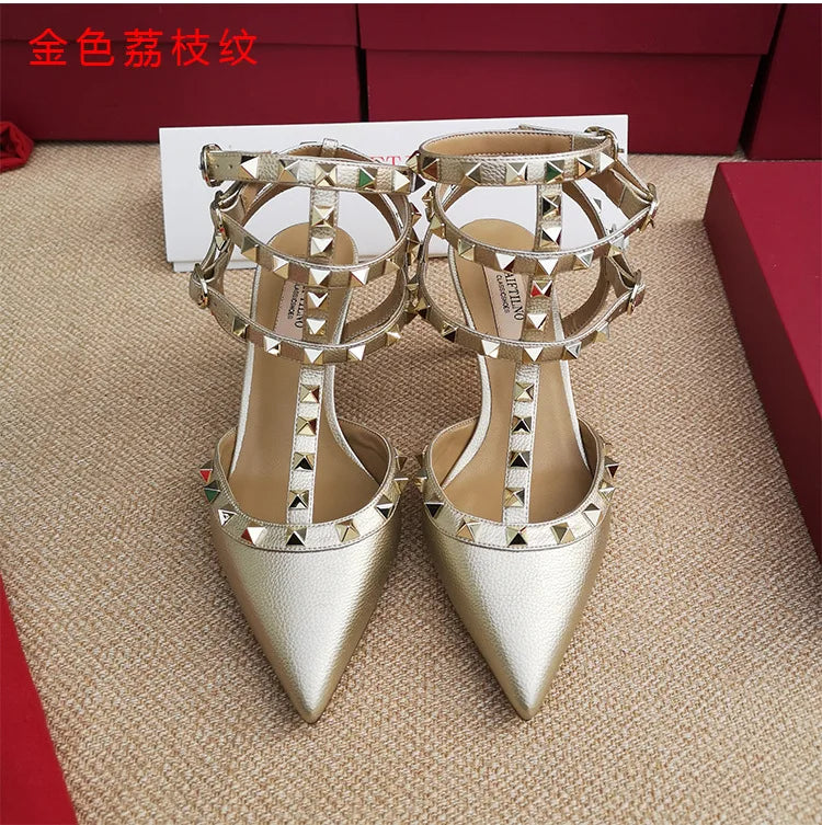Women's sandals luxury Woman shoes Gladiator Summer 2026 New Rivet High-heeled Three Straps Ankle Fashion Designer Ladies Shoes