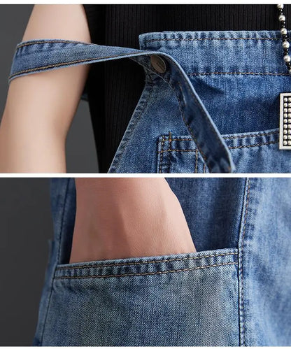 Summer Denim Straps Shorts Jeans Overalls Women Korean Wide Leg Jumpsuits Female Suspender Rompers Casual Conjoined Fifth Pants
