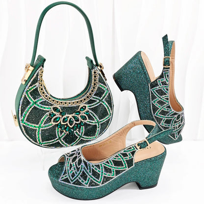 Doershow Italian Shoe and Bag Set New 2024 Women Shoes and Bag Set In Italy gold Italian Shoes with Matching Bag BNM1-6