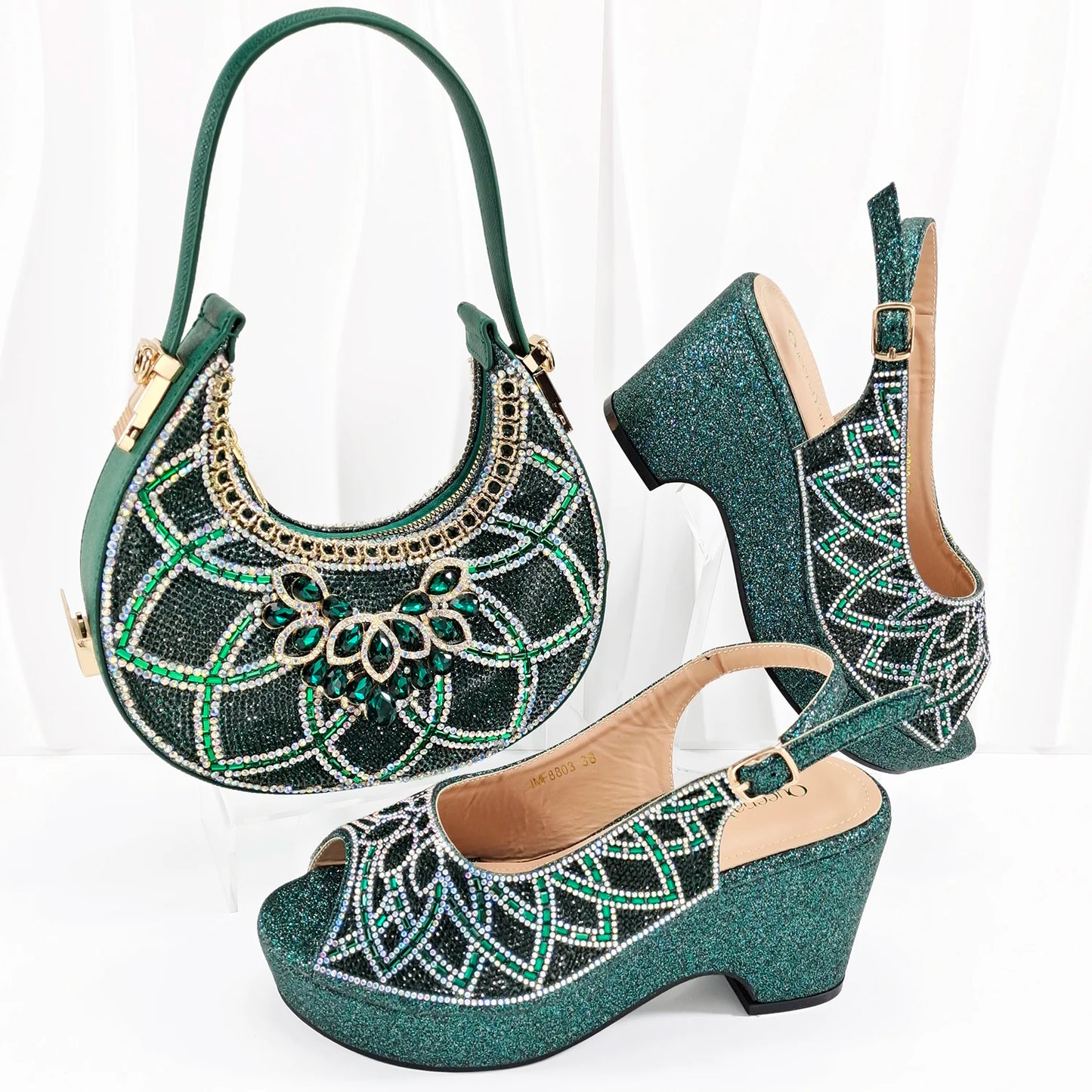 Doershow Italian Shoe and Bag Set New 2024 Women Shoes and Bag Set In Italy gold Italian Shoes with Matching Bag BNM1-6