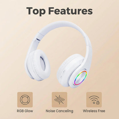RGB Luminous Headset Bluetooth Headphones Noise Cancelling Wireless Earphones for Students Gamers Music Lovers