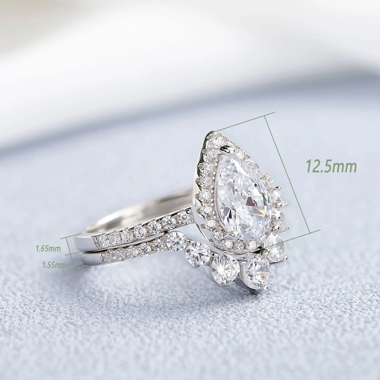 Newshe 1.5 Ct Halo Pear Cut 925 Silver Engagement Ring Set for Women Cambered Wedding Band High Grade Cz Luxury Bridal Jewelry